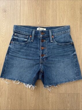 Madewell Medium Blue High-Waist Button-Front Denim Shorts